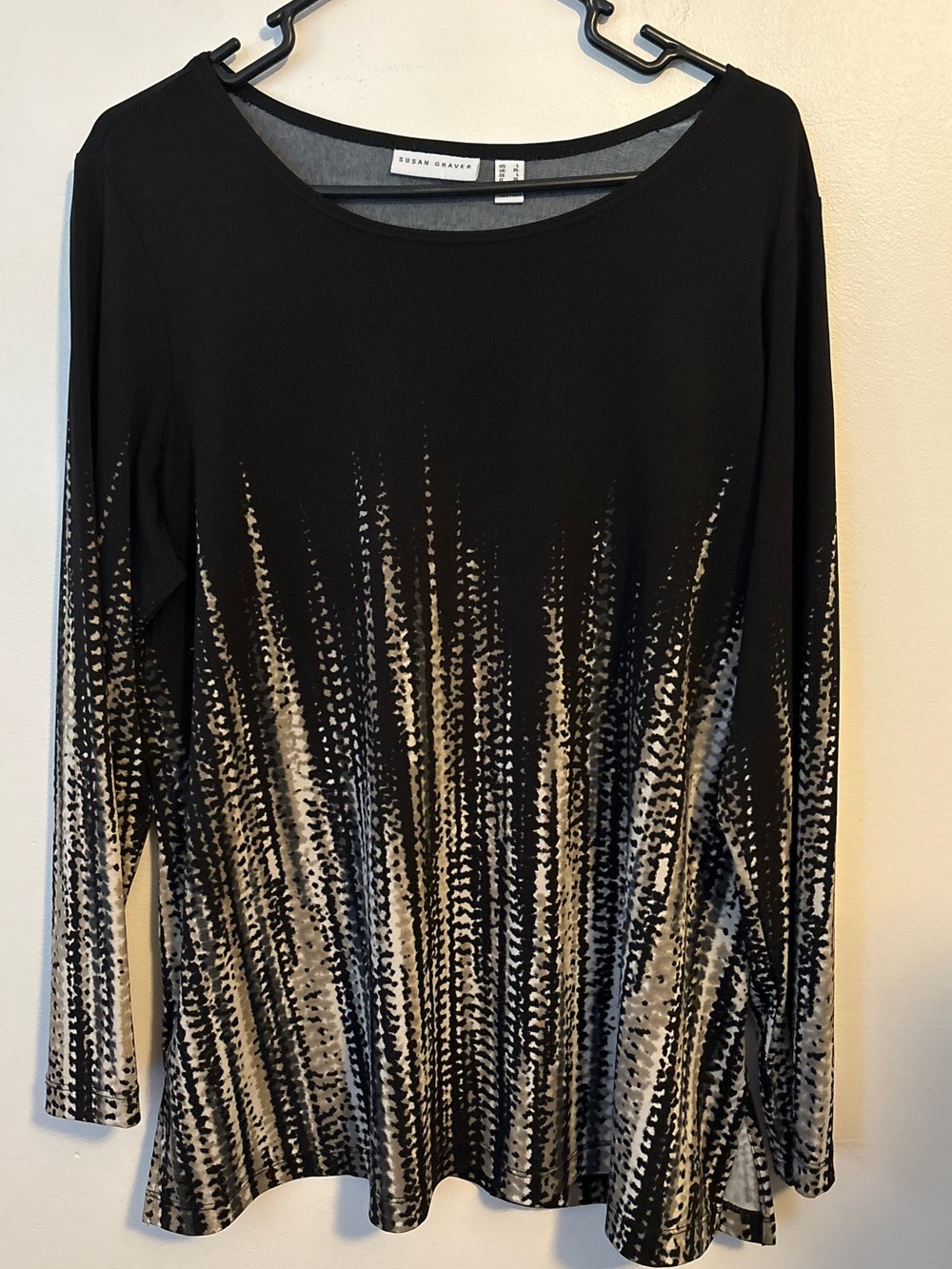 Susan Graver L Black Abstract Brushstroke Print Long Sleeve Tunic Top
